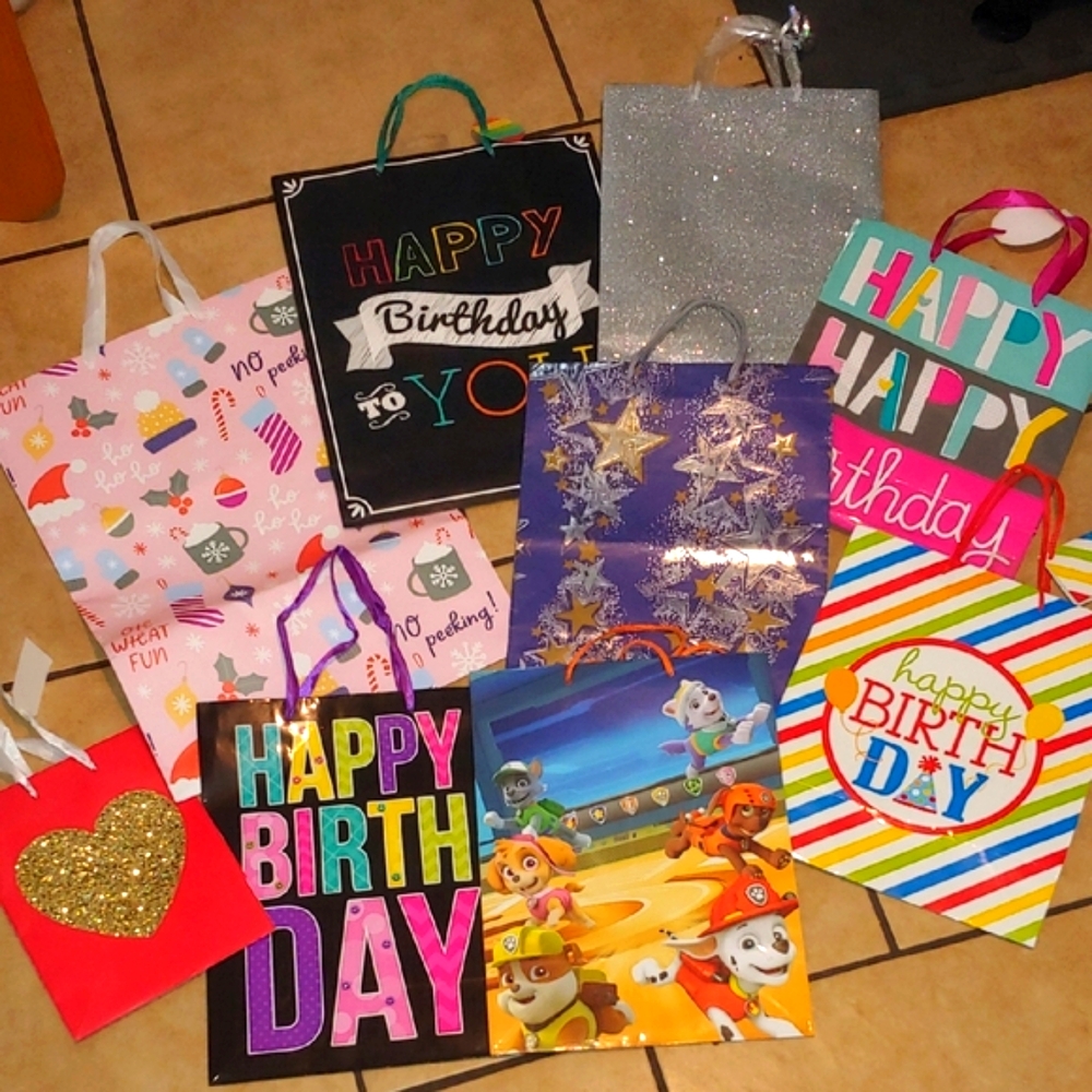 Colorful Assorted Gift Bags Set * 9 Bags * Assorted Sizes From 9" to 18" Tall
